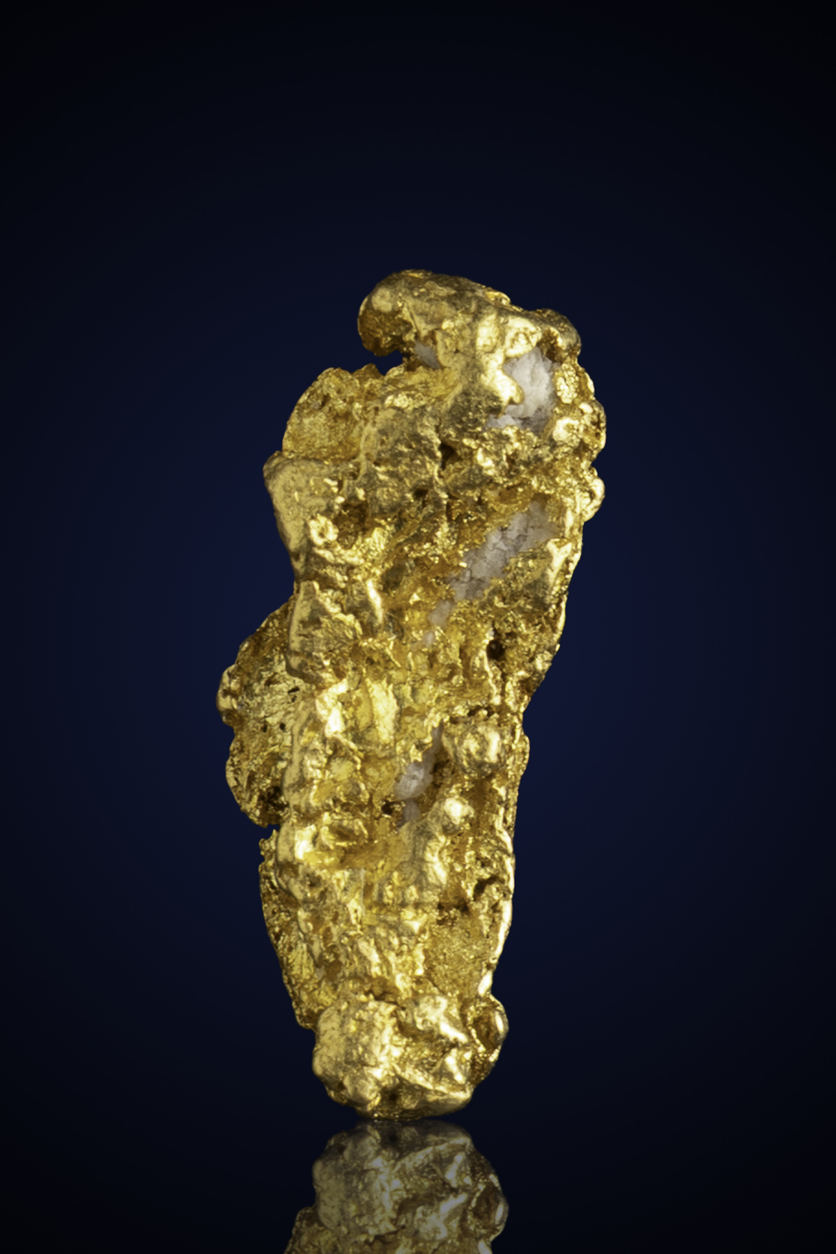 Lustrous, Elongated Natural Gold Nugget with Quartz - CA - 0.94 grams (image for) Lustrous, Elongated Natural Gold Nugget with Quartz - CA - 0.94 grams